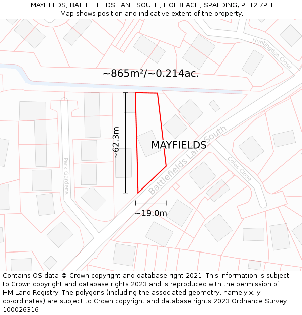 MAYFIELDS, BATTLEFIELDS LANE SOUTH, HOLBEACH, SPALDING, PE12 7PH: Plot and title map