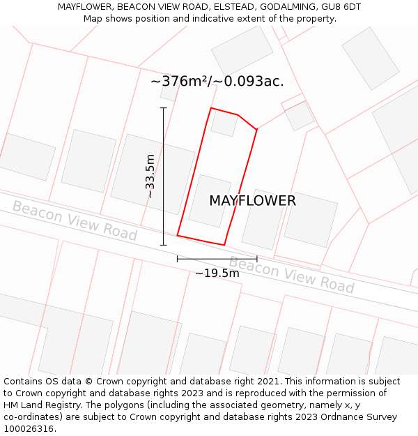 MAYFLOWER, BEACON VIEW ROAD, ELSTEAD, GODALMING, GU8 6DT: Plot and title map
