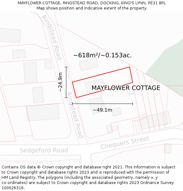 MAYFLOWER COTTAGE, RINGSTEAD ROAD, DOCKING, KING'S LYNN, PE31 8PL: Plot and title map