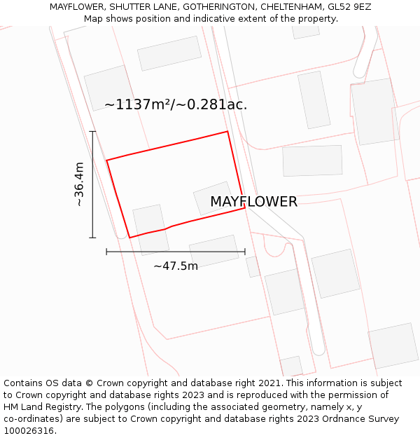 MAYFLOWER, SHUTTER LANE, GOTHERINGTON, CHELTENHAM, GL52 9EZ: Plot and title map