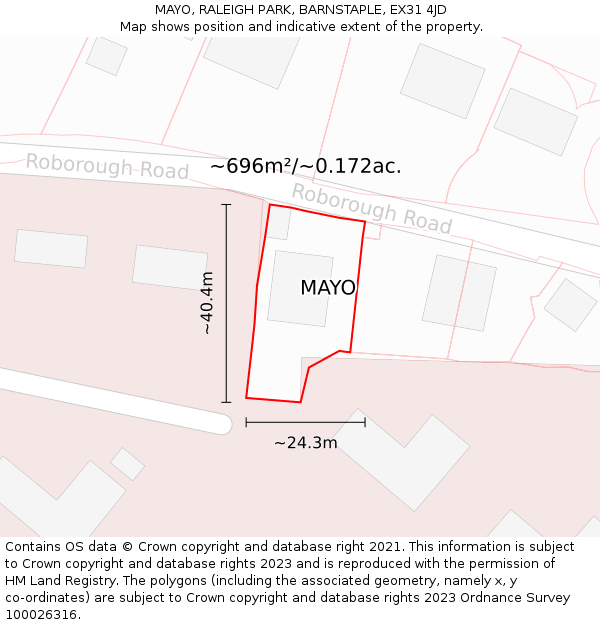MAYO, RALEIGH PARK, BARNSTAPLE, EX31 4JD: Plot and title map