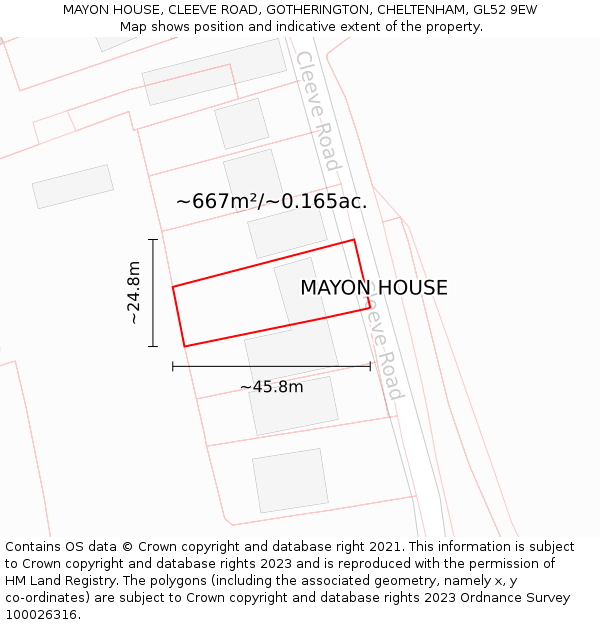 MAYON HOUSE, CLEEVE ROAD, GOTHERINGTON, CHELTENHAM, GL52 9EW: Plot and title map