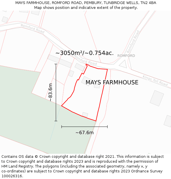 MAYS FARMHOUSE, ROMFORD ROAD, PEMBURY, TUNBRIDGE WELLS, TN2 4BA: Plot and title map
