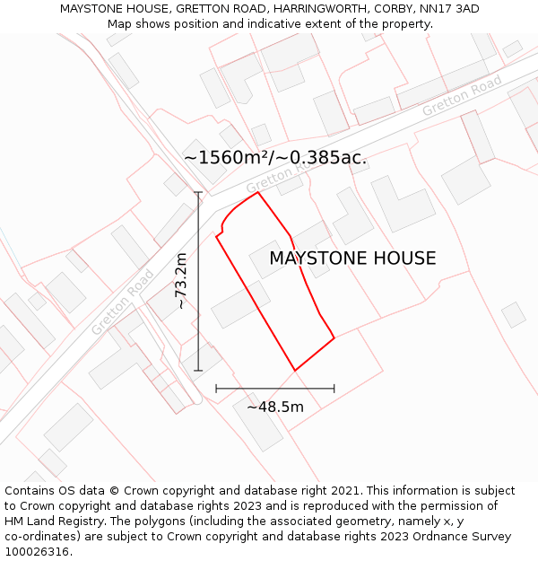 MAYSTONE HOUSE, GRETTON ROAD, HARRINGWORTH, CORBY, NN17 3AD: Plot and title map
