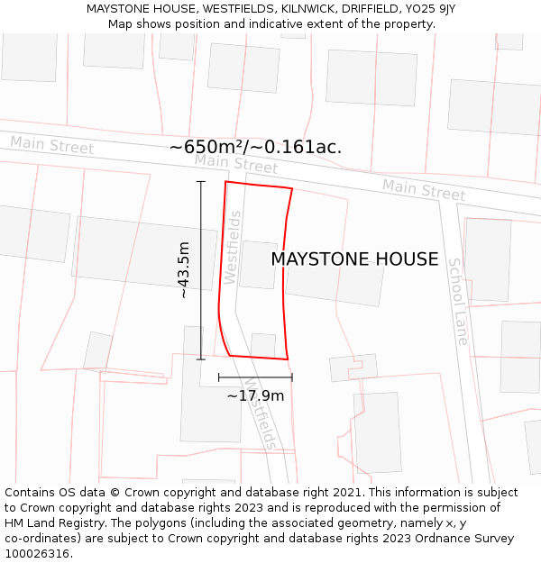 MAYSTONE HOUSE, WESTFIELDS, KILNWICK, DRIFFIELD, YO25 9JY: Plot and title map