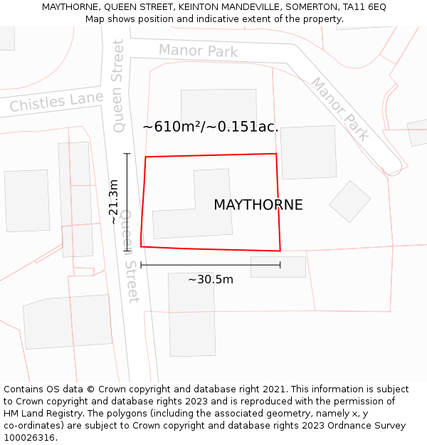 MAYTHORNE, QUEEN STREET, KEINTON MANDEVILLE, SOMERTON, TA11 6EQ: Plot and title map