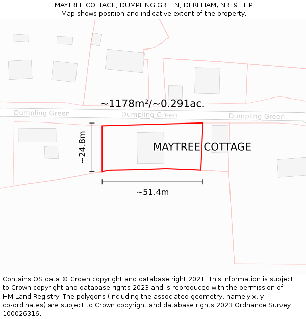 MAYTREE COTTAGE, DUMPLING GREEN, DEREHAM, NR19 1HP: Plot and title map