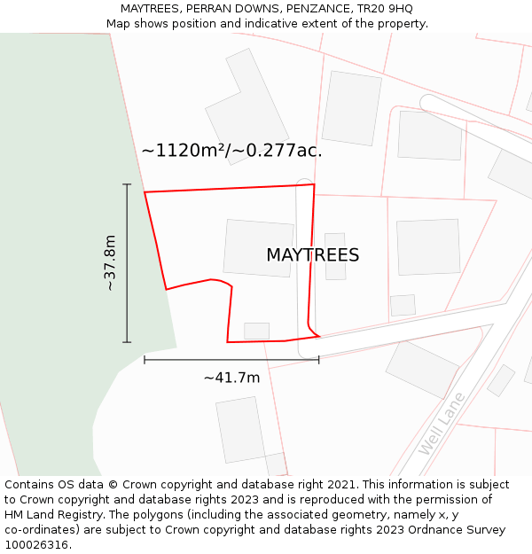 MAYTREES, PERRAN DOWNS, PENZANCE, TR20 9HQ: Plot and title map
