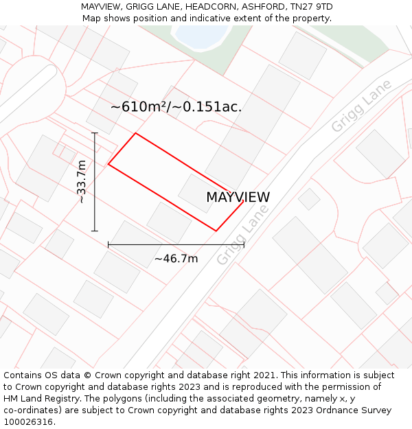 MAYVIEW, GRIGG LANE, HEADCORN, ASHFORD, TN27 9TD: Plot and title map
