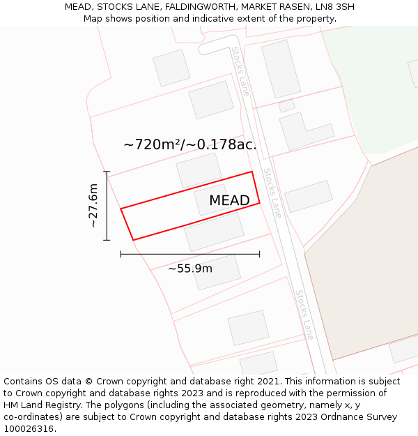 MEAD, STOCKS LANE, FALDINGWORTH, MARKET RASEN, LN8 3SH: Plot and title map