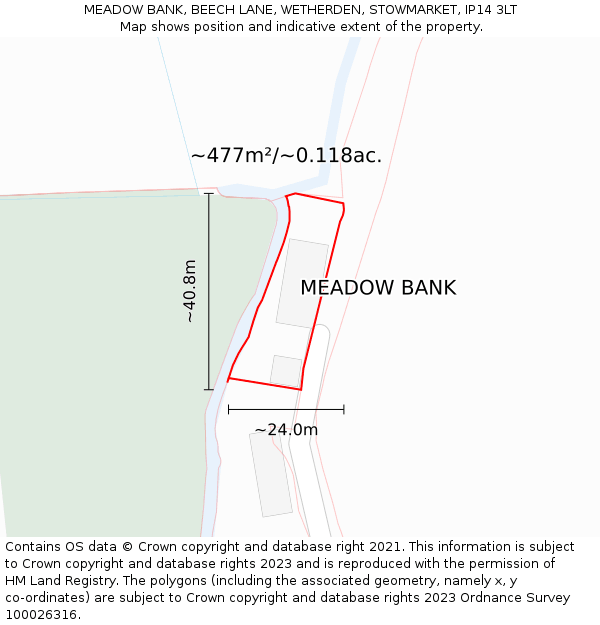 MEADOW BANK, BEECH LANE, WETHERDEN, STOWMARKET, IP14 3LT: Plot and title map