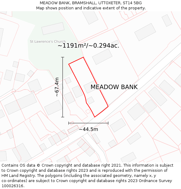 MEADOW BANK, BRAMSHALL, UTTOXETER, ST14 5BG: Plot and title map