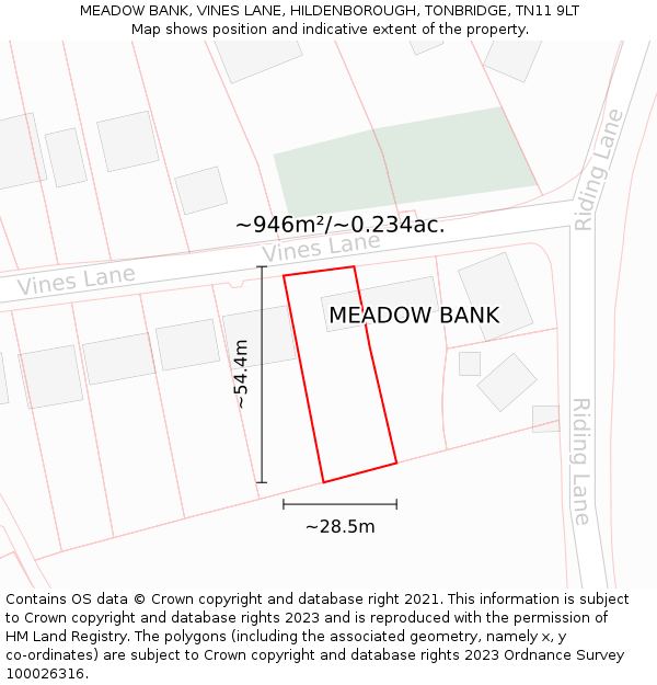 MEADOW BANK, VINES LANE, HILDENBOROUGH, TONBRIDGE, TN11 9LT: Plot and title map