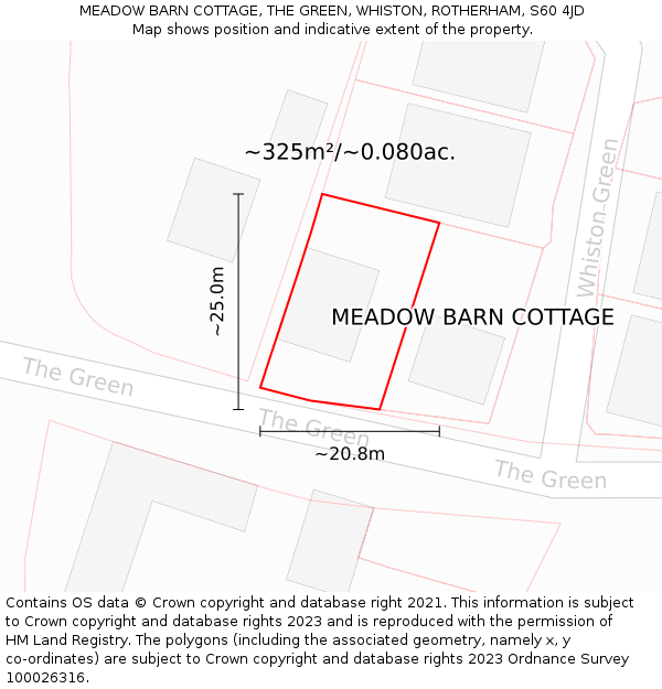 MEADOW BARN COTTAGE, THE GREEN, WHISTON, ROTHERHAM, S60 4JD: Plot and title map