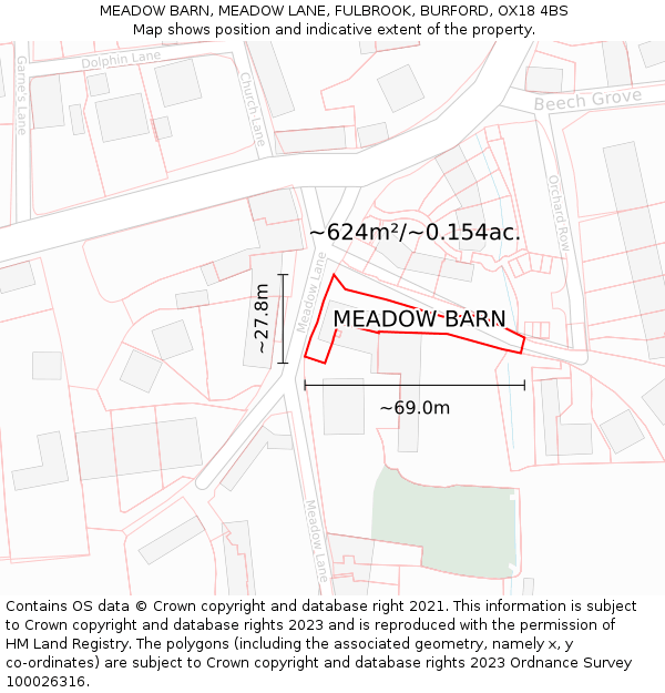 MEADOW BARN, MEADOW LANE, FULBROOK, BURFORD, OX18 4BS: Plot and title map