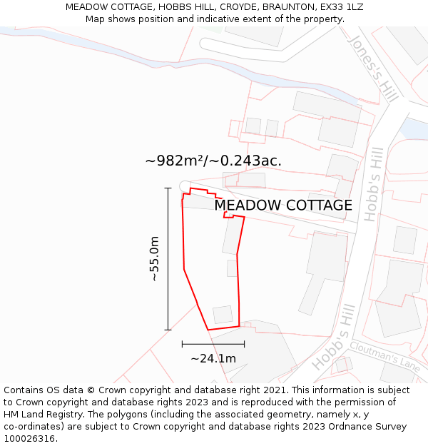 MEADOW COTTAGE, HOBBS HILL, CROYDE, BRAUNTON, EX33 1LZ: Plot and title map