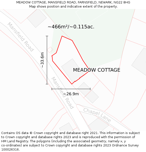 MEADOW COTTAGE, MANSFIELD ROAD, FARNSFIELD, NEWARK, NG22 8HG: Plot and title map