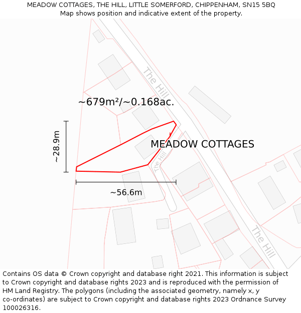 MEADOW COTTAGES, THE HILL, LITTLE SOMERFORD, CHIPPENHAM, SN15 5BQ: Plot and title map
