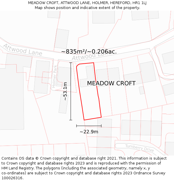 MEADOW CROFT, ATTWOOD LANE, HOLMER, HEREFORD, HR1 1LJ: Plot and title map