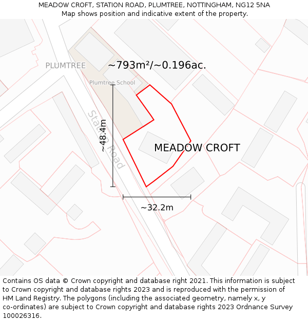 MEADOW CROFT, STATION ROAD, PLUMTREE, NOTTINGHAM, NG12 5NA: Plot and title map