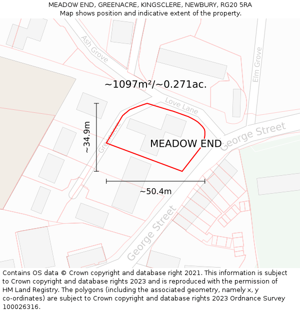 MEADOW END, GREENACRE, KINGSCLERE, NEWBURY, RG20 5RA: Plot and title map
