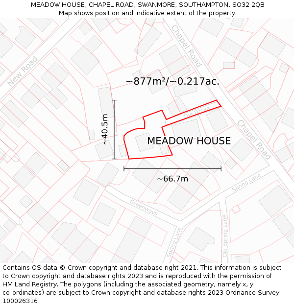 MEADOW HOUSE, CHAPEL ROAD, SWANMORE, SOUTHAMPTON, SO32 2QB: Plot and title map