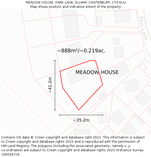MEADOW HOUSE, PARK LANE, ELHAM, CANTERBURY, CT4 6UU: Plot and title map