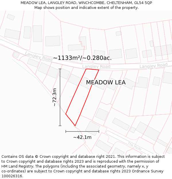 MEADOW LEA, LANGLEY ROAD, WINCHCOMBE, CHELTENHAM, GL54 5QP: Plot and title map