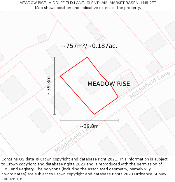MEADOW RISE, MIDDLEFIELD LANE, GLENTHAM, MARKET RASEN, LN8 2ET: Plot and title map