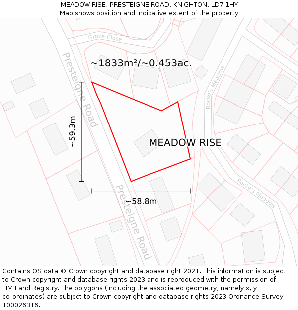 MEADOW RISE, PRESTEIGNE ROAD, KNIGHTON, LD7 1HY: Plot and title map