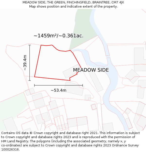MEADOW SIDE, THE GREEN, FINCHINGFIELD, BRAINTREE, CM7 4JX: Plot and title map