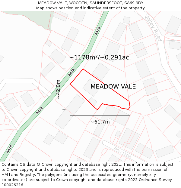 MEADOW VALE, WOODEN, SAUNDERSFOOT, SA69 9DY: Plot and title map