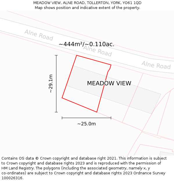 MEADOW VIEW, ALNE ROAD, TOLLERTON, YORK, YO61 1QD: Plot and title map