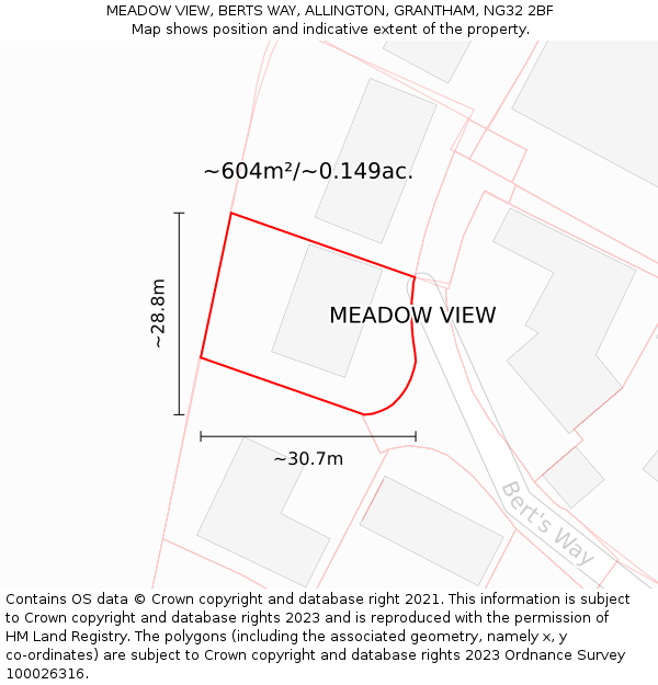 MEADOW VIEW, BERTS WAY, ALLINGTON, GRANTHAM, NG32 2BF: Plot and title map