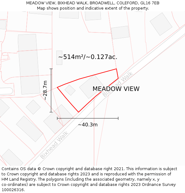 MEADOW VIEW, BIXHEAD WALK, BROADWELL, COLEFORD, GL16 7EB: Plot and title map
