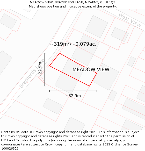 MEADOW VIEW, BRADFORDS LANE, NEWENT, GL18 1QS: Plot and title map