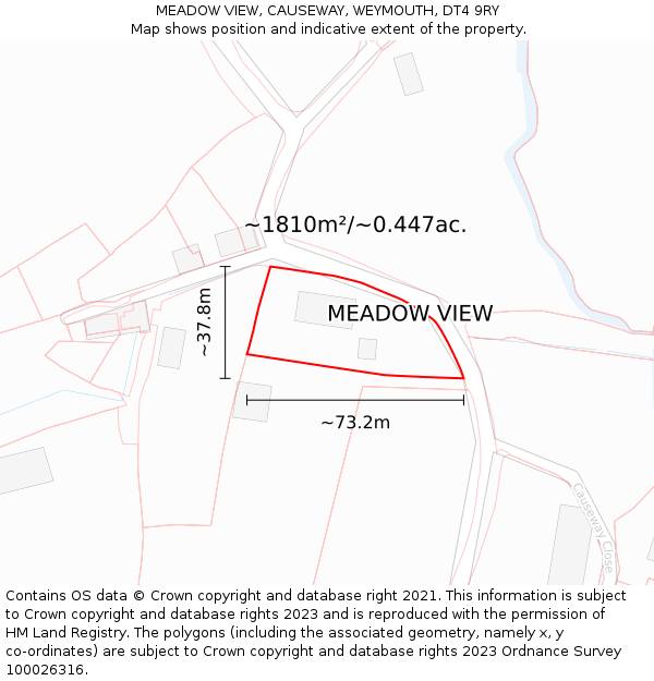 MEADOW VIEW, CAUSEWAY, WEYMOUTH, DT4 9RY: Plot and title map