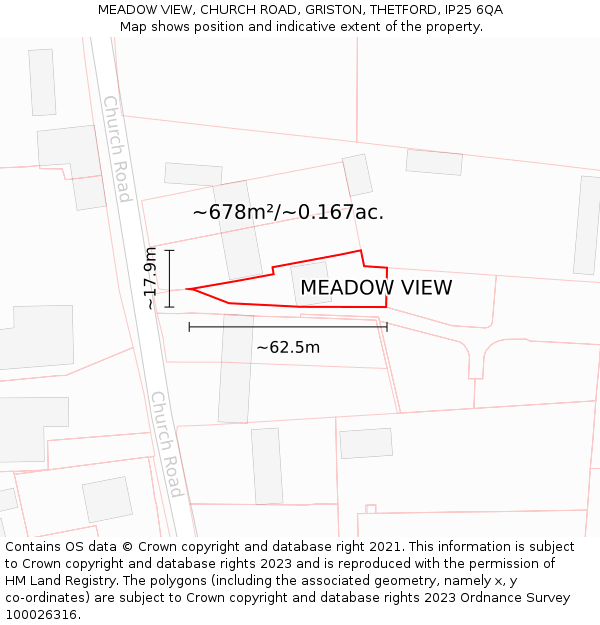 MEADOW VIEW, CHURCH ROAD, GRISTON, THETFORD, IP25 6QA: Plot and title map