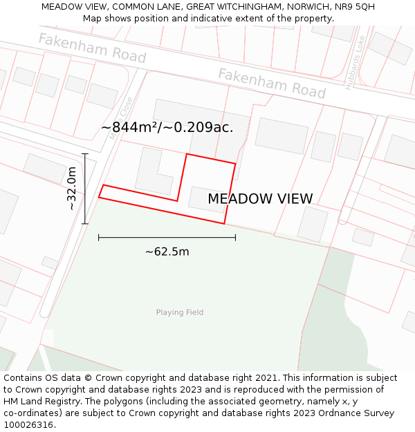 MEADOW VIEW, COMMON LANE, GREAT WITCHINGHAM, NORWICH, NR9 5QH: Plot and title map