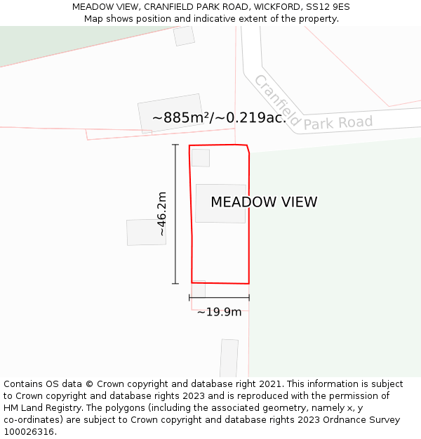 MEADOW VIEW, CRANFIELD PARK ROAD, WICKFORD, SS12 9ES: Plot and title map