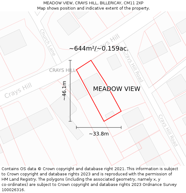 MEADOW VIEW, CRAYS HILL, BILLERICAY, CM11 2XP: Plot and title map