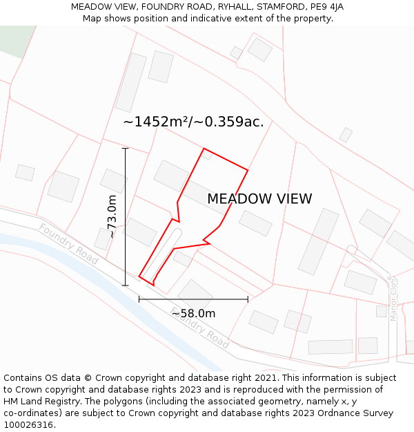 MEADOW VIEW, FOUNDRY ROAD, RYHALL, STAMFORD, PE9 4JA: Plot and title map