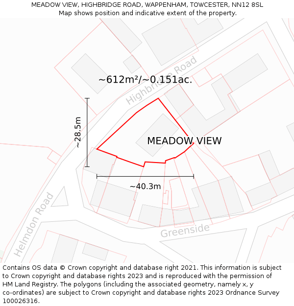 MEADOW VIEW, HIGHBRIDGE ROAD, WAPPENHAM, TOWCESTER, NN12 8SL: Plot and title map