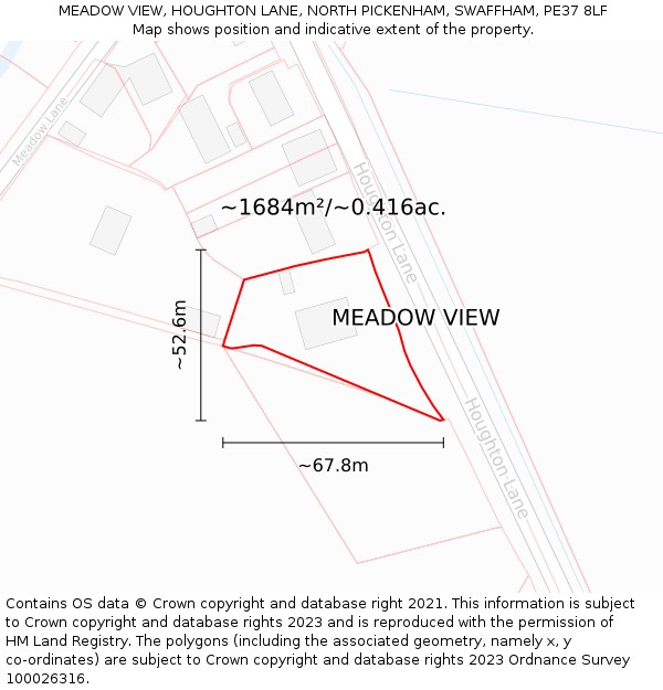 MEADOW VIEW, HOUGHTON LANE, NORTH PICKENHAM, SWAFFHAM, PE37 8LF: Plot and title map