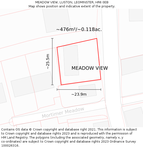 MEADOW VIEW, LUSTON, LEOMINSTER, HR6 0EB: Plot and title map