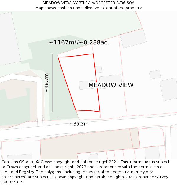 MEADOW VIEW, MARTLEY, WORCESTER, WR6 6QA: Plot and title map
