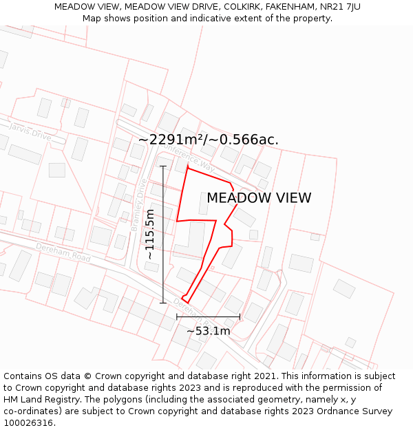 MEADOW VIEW, MEADOW VIEW DRIVE, COLKIRK, FAKENHAM, NR21 7JU: Plot and title map