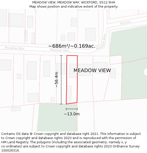 MEADOW VIEW, MEADOW WAY, WICKFORD, SS12 9HA: Plot and title map