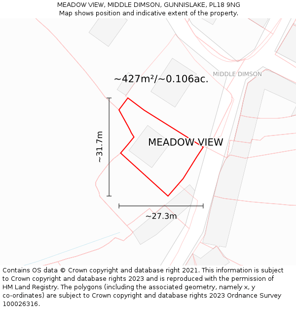 MEADOW VIEW, MIDDLE DIMSON, GUNNISLAKE, PL18 9NG: Plot and title map