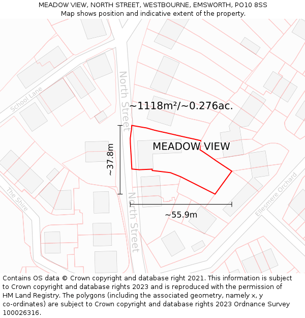 MEADOW VIEW, NORTH STREET, WESTBOURNE, EMSWORTH, PO10 8SS: Plot and title map